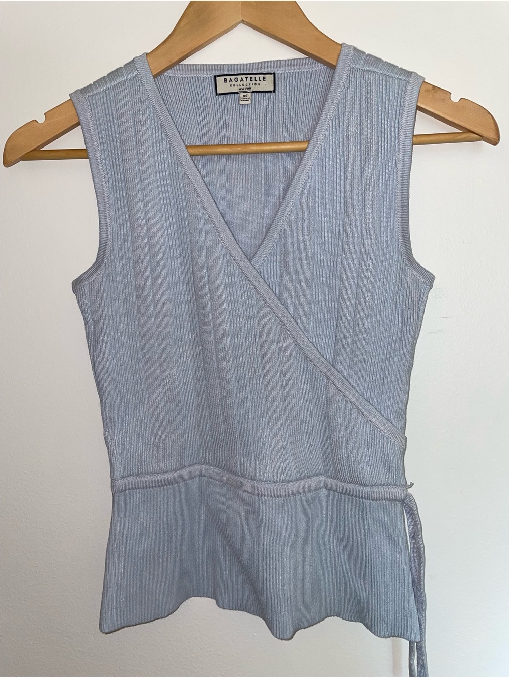 bagatelle Pale Blue Sleeveless Wrap Ribbed Knit Top-Dress